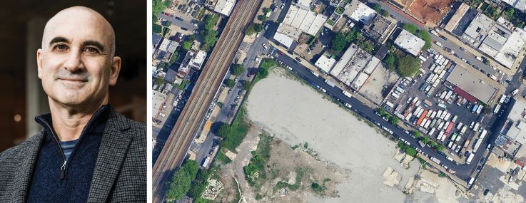 Hudson Companies President David Kramer and a satellite view of the development lot at 20 Fifth Street, Brooklyn.