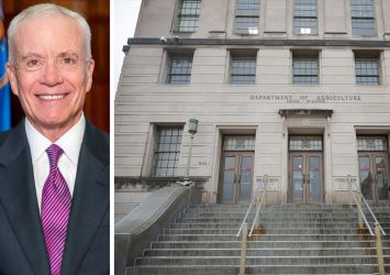 General Services Administration administrator Ed Forst and the Department of Agriculture South Building in Washington, D.C.