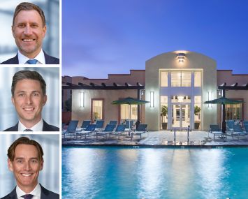 Joe Grabiec (top), Kevin Green (center), and Greg Harris of Institutional Property Advisors and the Hancock Terrace multifamily building in Santa Maria, Ca.