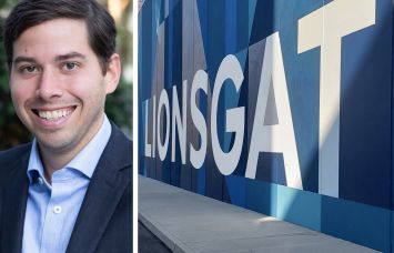Peachtree Group's Jared Schlosser and a Lionsgate Studios mural.