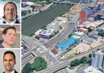 Ariel Property Advisors's Jason Gold (top), Victor Sozio (center), and Gabriel Elyaszadeh, and an aerial view of 261 Walton Avenue, The Bronx.