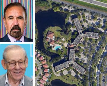 Related Group's Jorge Pérez (top), Related Companies' Stephen Ross, and an aerial view of 201 Racquet Club Road, Weston, Fla.
