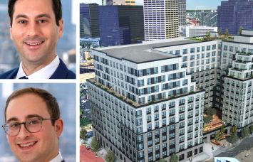 Dwight Capital's Josh Hoffman (top) and Jonathan Pomper, and a rendering of 55 Union in Newark, N.J.