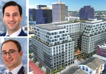 Dwight Capital's Josh Hoffman (top) and Jonathan Pomper, and a rendering of 55 Union in Newark, N.J.