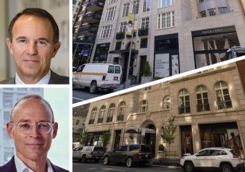 Acadia Realty Trust's Ken Bernstein (top left), Naftali Group's Miki Naftali (bottom left), 1045 Madison Avenue (top right), and 1165 Madison Avenue.