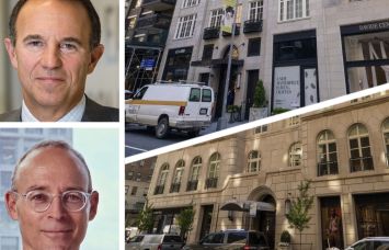 Acadia Realty Trust's Ken Bernstein (top left), Naftali Group's Miki Naftali (bottom left), 1045 Madison Avenue (top right), and 1165 Madison Avenue.