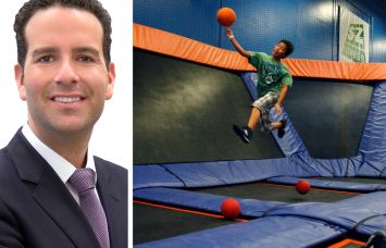 RTL's Lee Block and children playing in a Sky Zone location.