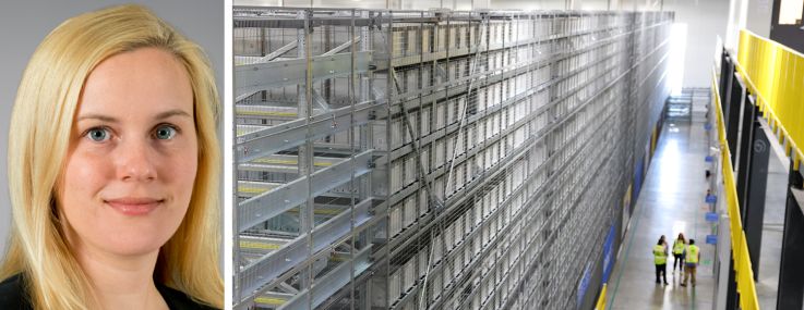 Newmark's Lisa DeNight and inside a distribution center.