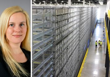 Newmark's Lisa DeNight and inside a distribution center.