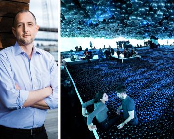 Matt Partridge, president and CEO of Seaport Entertainment Group and an exhibit at another Balloon Museum location.