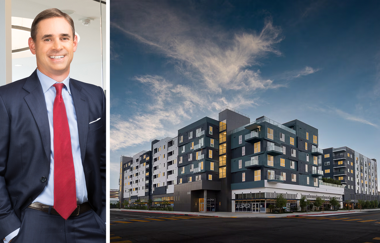 Citview CEO Sean Burton and a rendering of The Jasper in Los Angeles.