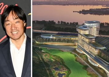 Bally's Chair Soo Kim and a rendering of the planned Bally's Bronx Casino in The Bronx.