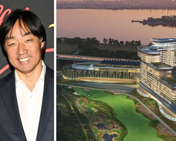 Bally's Chair Soo Kim and a rendering of the planned Bally's Bronx Casino in The Bronx.