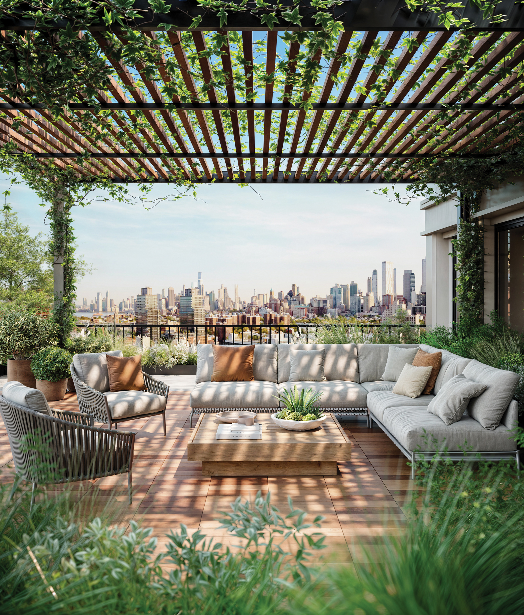 The building's greenery elements are designed to offer a connection to nature in New York City.