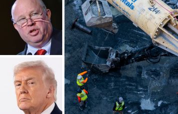 Gateway Development Commission CEO Tom Prendergast (top), President Donald Trump, and workers constructing the Gateway Tunnel.