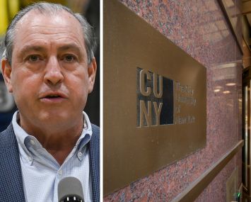 Staten Island Borough President Vito Fossella and the entrance to one of CUNY's colleges.