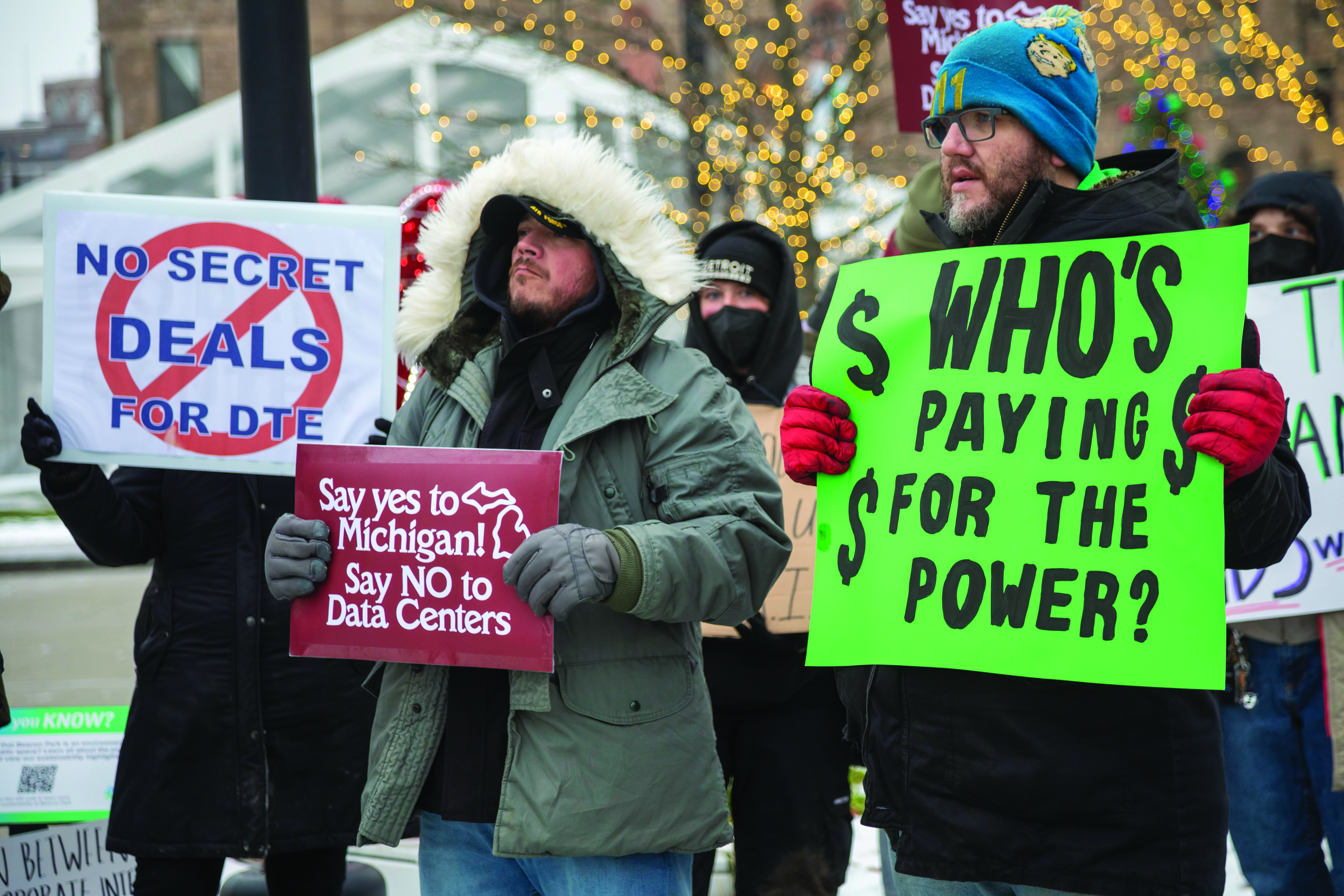 Protests like this one in Detroit have centered on the often copious amounts of power and water that data centers consume.