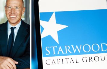 Starwood Property Chairman and CEO Barry Sternlicht and the Starwood Capital logo displayed on a mobile phone.