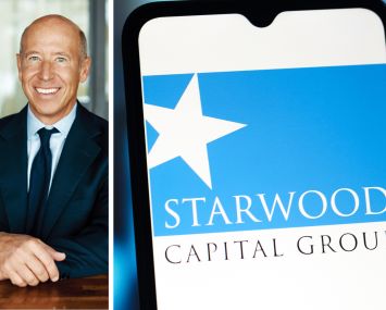 Starwood Property Chairman and CEO Barry Sternlicht and the Starwood Capital logo displayed on a mobile phone.