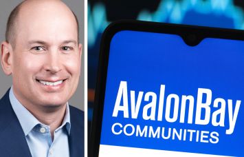 CEO and President Benjamin Schall and a mobile phone displaying AvalonBay Communities logo.