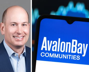 CEO and President Benjamin Schall and a mobile phone displaying AvalonBay Communities logo.