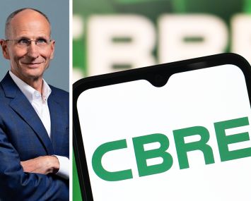 CBRE CEO Bob Sulentic, and a mobile phone displaying the CBRE logo.
