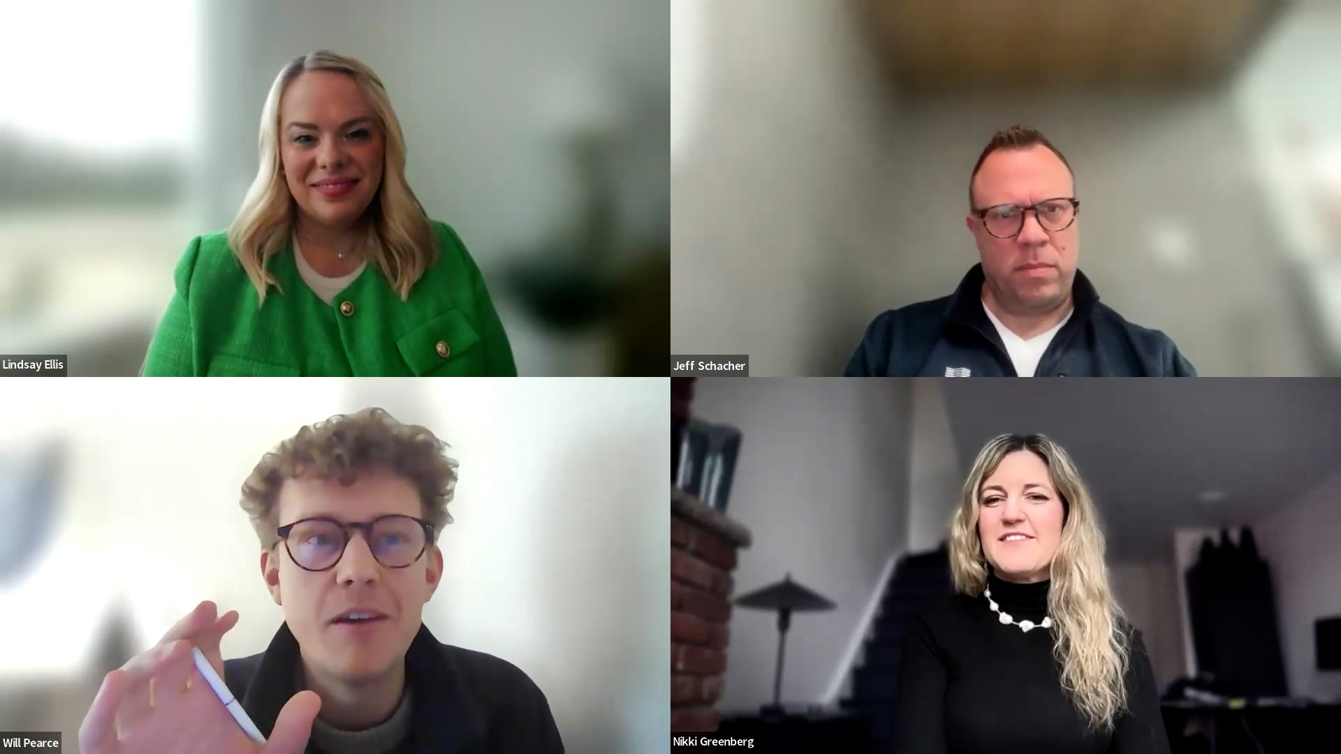 Lindsay Ellis (clockwise from top left), Jeff Schacher, Nikki Greenberg, and Will Pearce.