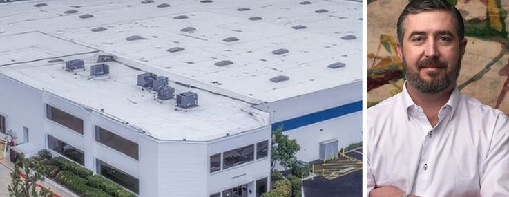 An industrial complex at 1701-1771 South Lewis Street in Anaheim, CA and Thorofare Capital CEO Kevin Miller.