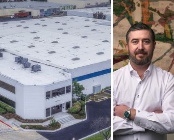 An industrial complex at 1701-1771 South Lewis Street in Anaheim, CA and Thorofare Capital CEO Kevin Miller.