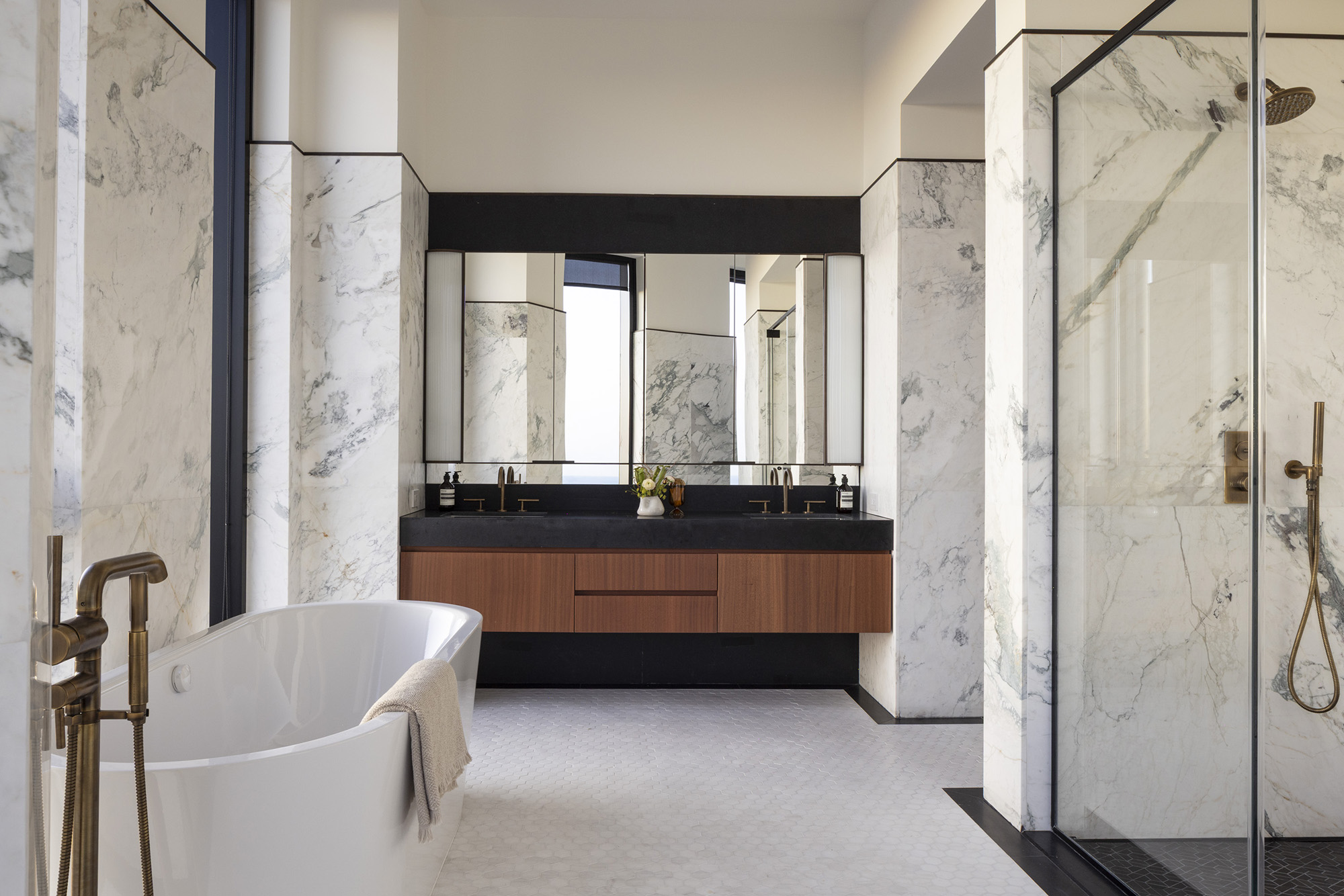 The master bathroom is equipped with a private sauna.