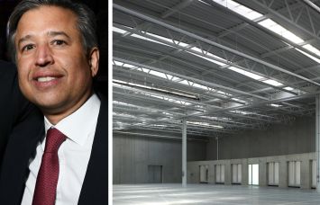 Blackstone's A.J. Agarwal and the interior of a distribution center.