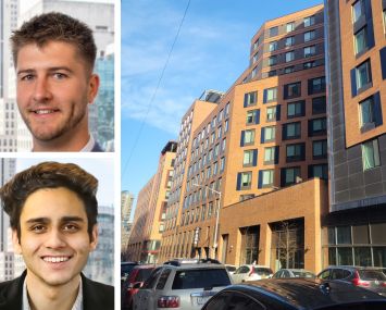 Open Impact Real Estate's Alexander Smith (top) and Eshaan Gandhi, and 435 Westchester Avenue, The Bronx.