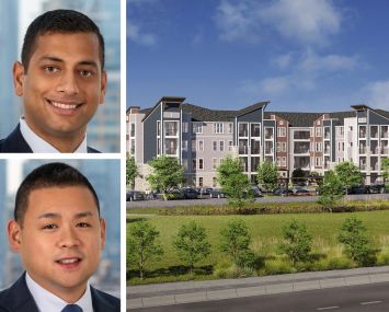 Dwight Capital's Brandon Baksh (top) and Brian Yee, and a rendering of Stonehawk Rosehill in Garland, Texas.