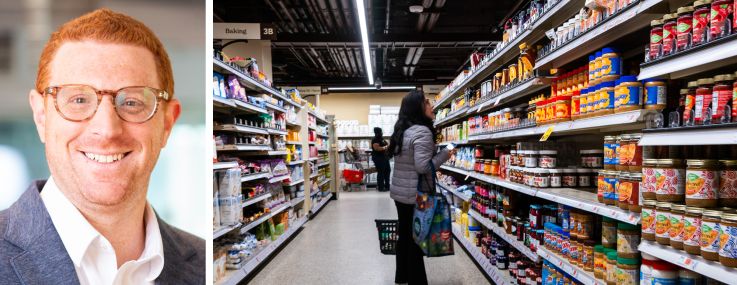 Nuveen Real Estate's Brian Wallick and customers shopping at a grocery store.
