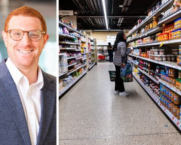 Nuveen Real Estate's Brian Wallick and customers shopping at a grocery store.