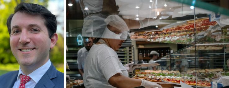 Chris Bradicich of Live XYZ and workers inside a restaurant in Manhattan.