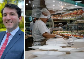 Chris Bradicich of Live XYZ and workers inside a restaurant in Manhattan.