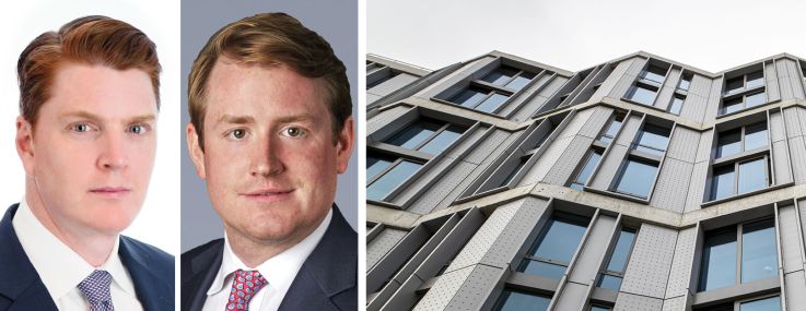 JLL's Christopher Peck (clockwise from top left), Peter Rotchford, Michael Shmuely, and Nicco Lupo, and 240 Third Avenue, Brooklyn.