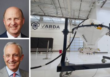 GPI Companies' Cliff Goldstein (top) and Drew Planting, and a Varda Space Industries factory.