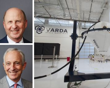 GPI Companies' Cliff Goldstein (top) and Drew Planting, and a Varda Space Industries factory.