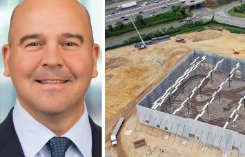 Prologis CEO Daniel Letter and a distribution center under construction.