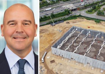 Prologis CEO Daniel Letter and a distribution center under construction.