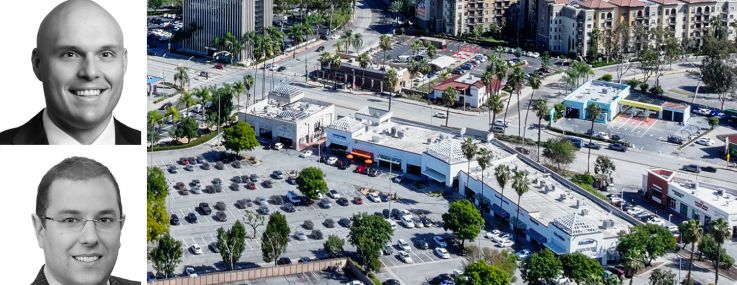 JLL's Daniel Tyner (top), Gleb Lvovich (center) and Geoff Tranchina, and 312 South California Avenue in West Covina, Calif.