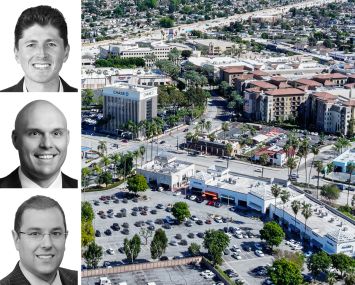 JLL's Daniel Tyner (top), Gleb Lvovich (center) and Geoff Tranchina, and 312 South California Avenue in West Covina, Calif.