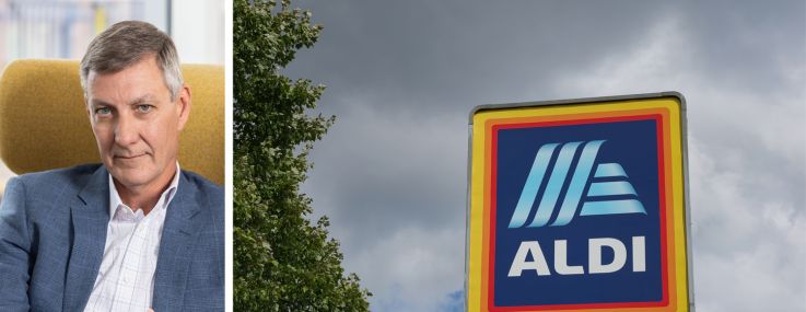 Federal Realty Don Wood and a sign outside an Aldi's location.