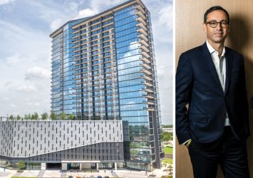 A rendering of Eastline Residences in Dallas, Texas, and Kushner Companies's Laurent Morali.