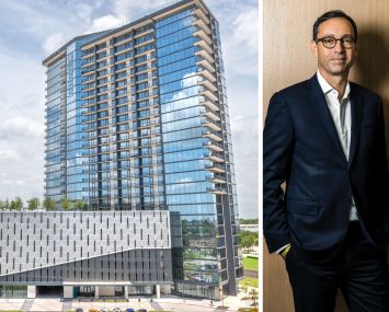 A rendering of Eastline Residences in Dallas, Texas, and Kushner Companies's Laurent Morali.