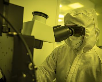 A scientist works in a laboratory.