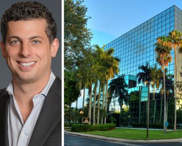 Pebb Enterprises CEO Ian Weiner and Boca Corporate Plaza at 7900 Glades Road, Boca Raton, Fla.