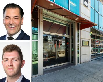 Meridian Retail's James Famularo (top) and Jacob Mayer, and 31-19 Newton Avenue, Queens.